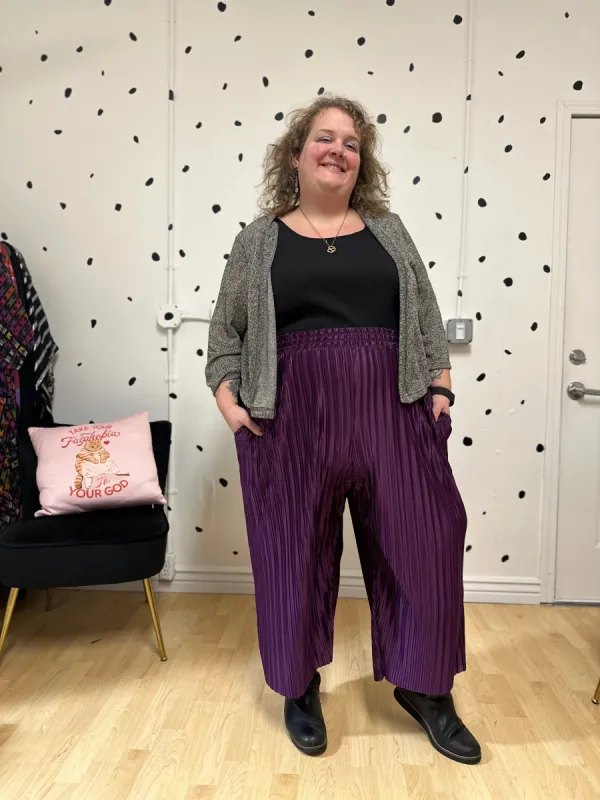 Knock Out Purple Pleated Elyse Pants sold by Copper Union Apparel