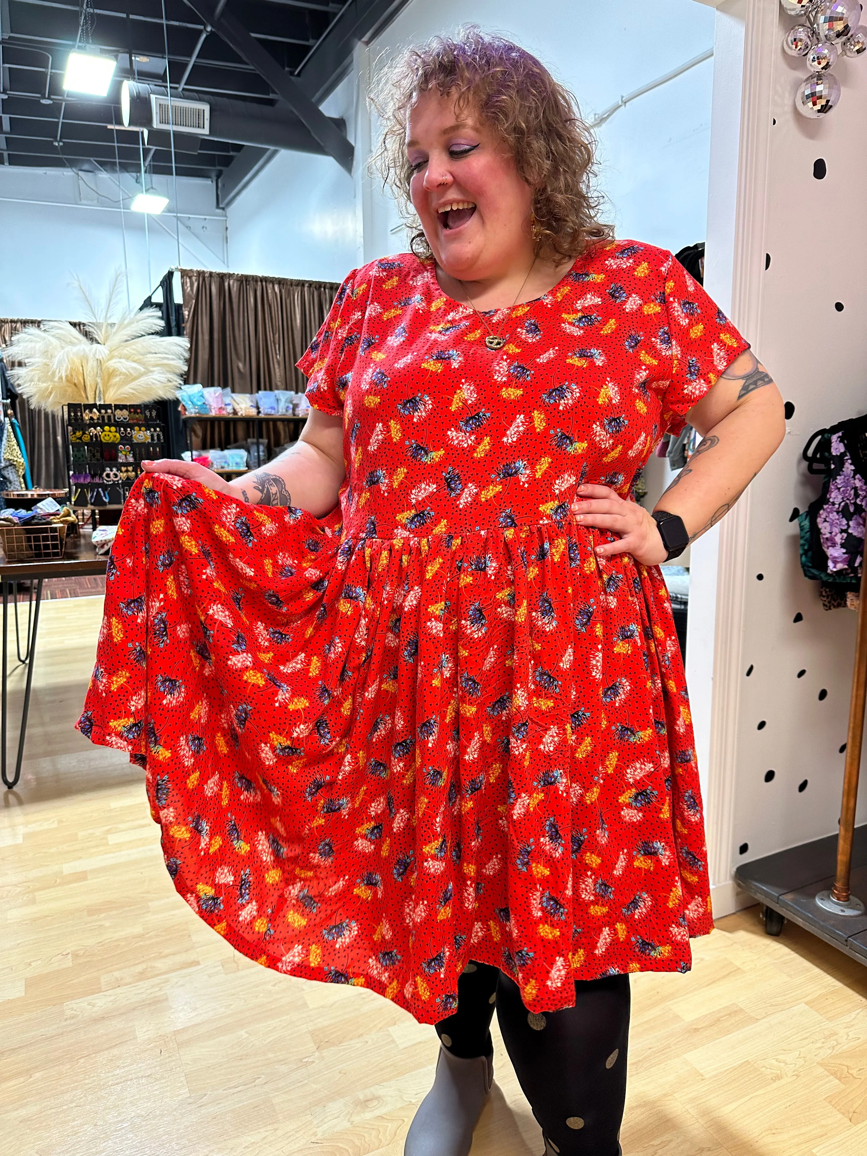 Red Floral Ty Dress sold by Copper Union Apparel