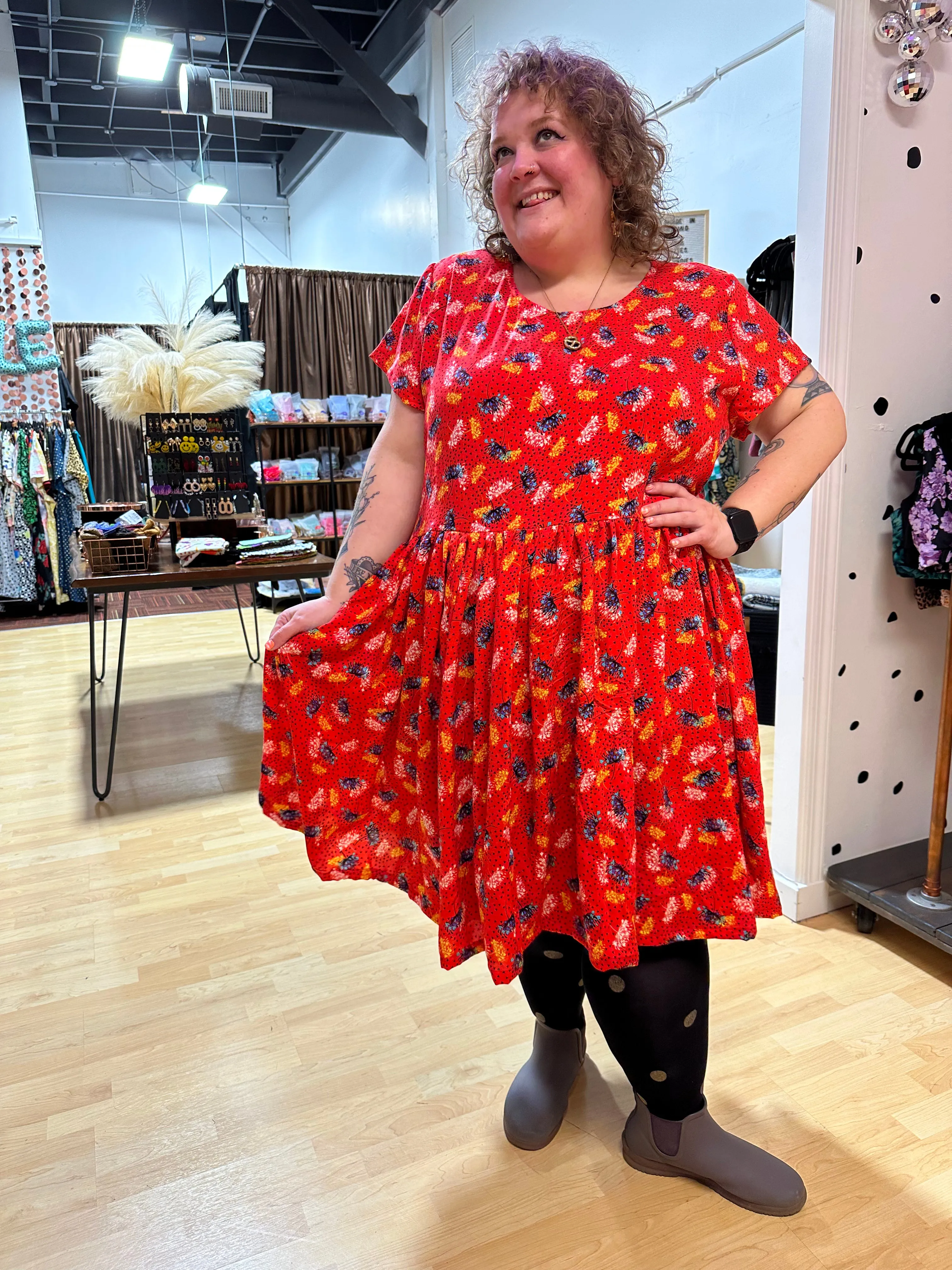 Red Floral Ty Dress sold by Copper Union Apparel product image thumbnail 2