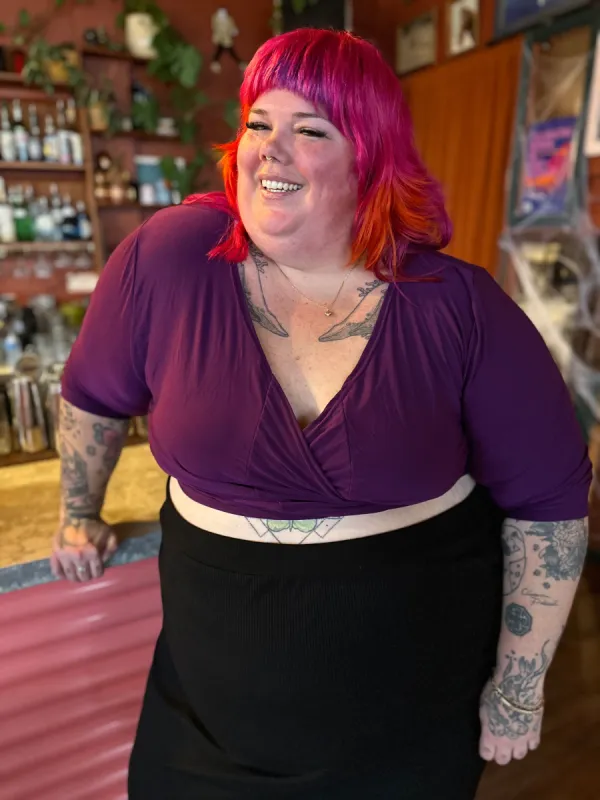 Purple Tori Wrap Top made by Copper Union Apparel