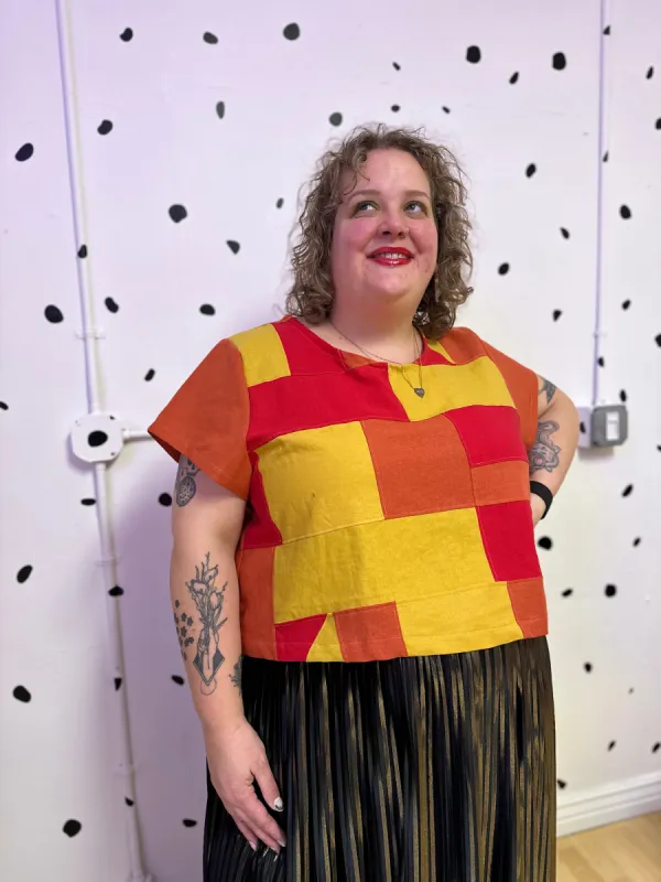 Patchwork Linen Crop Top sold by Copper Union Apparel