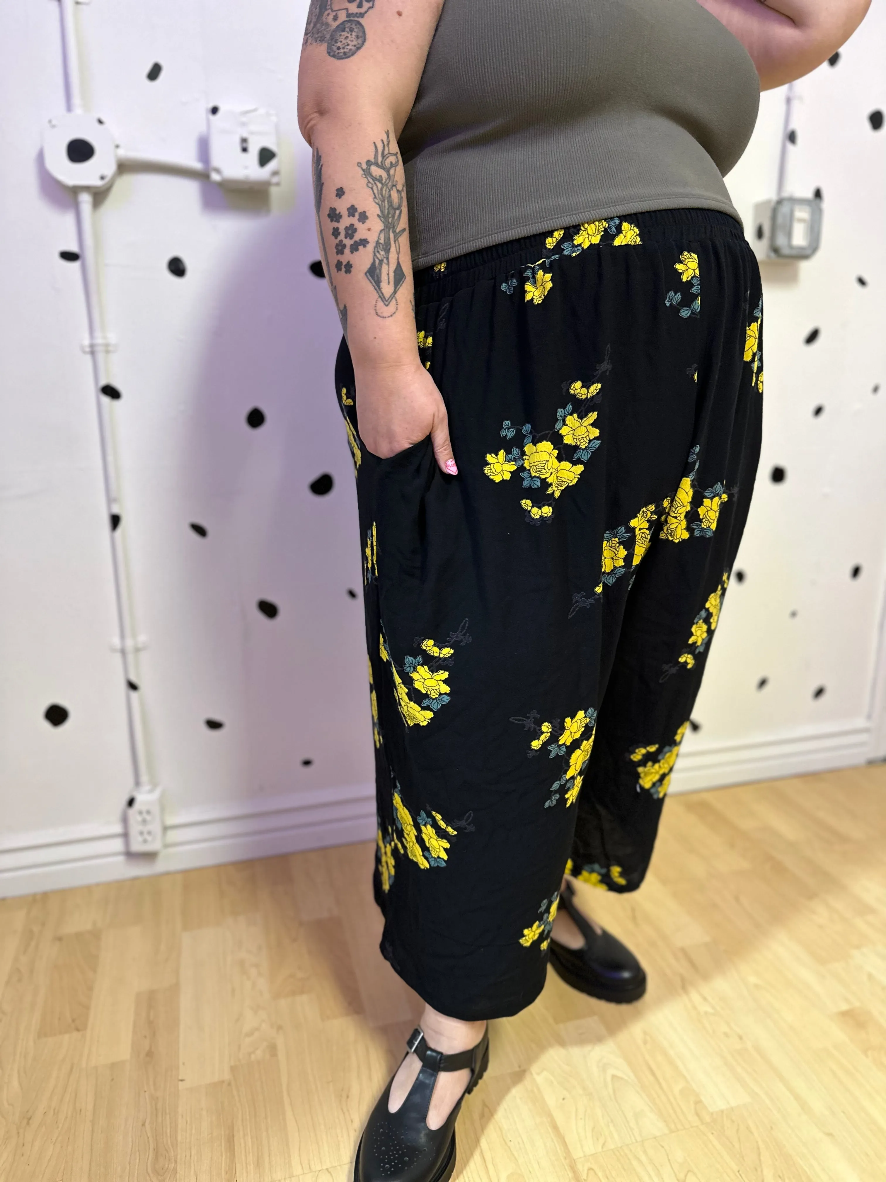 Yellow Floral Elyse Pants sold by Copper Union Apparel