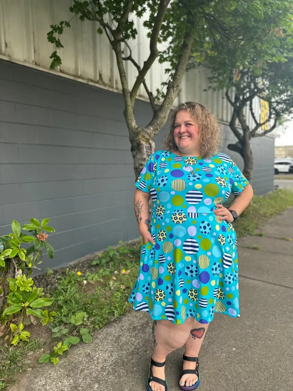 Blue Abstract Dot Katie Dress sold by Copper Union Apparel