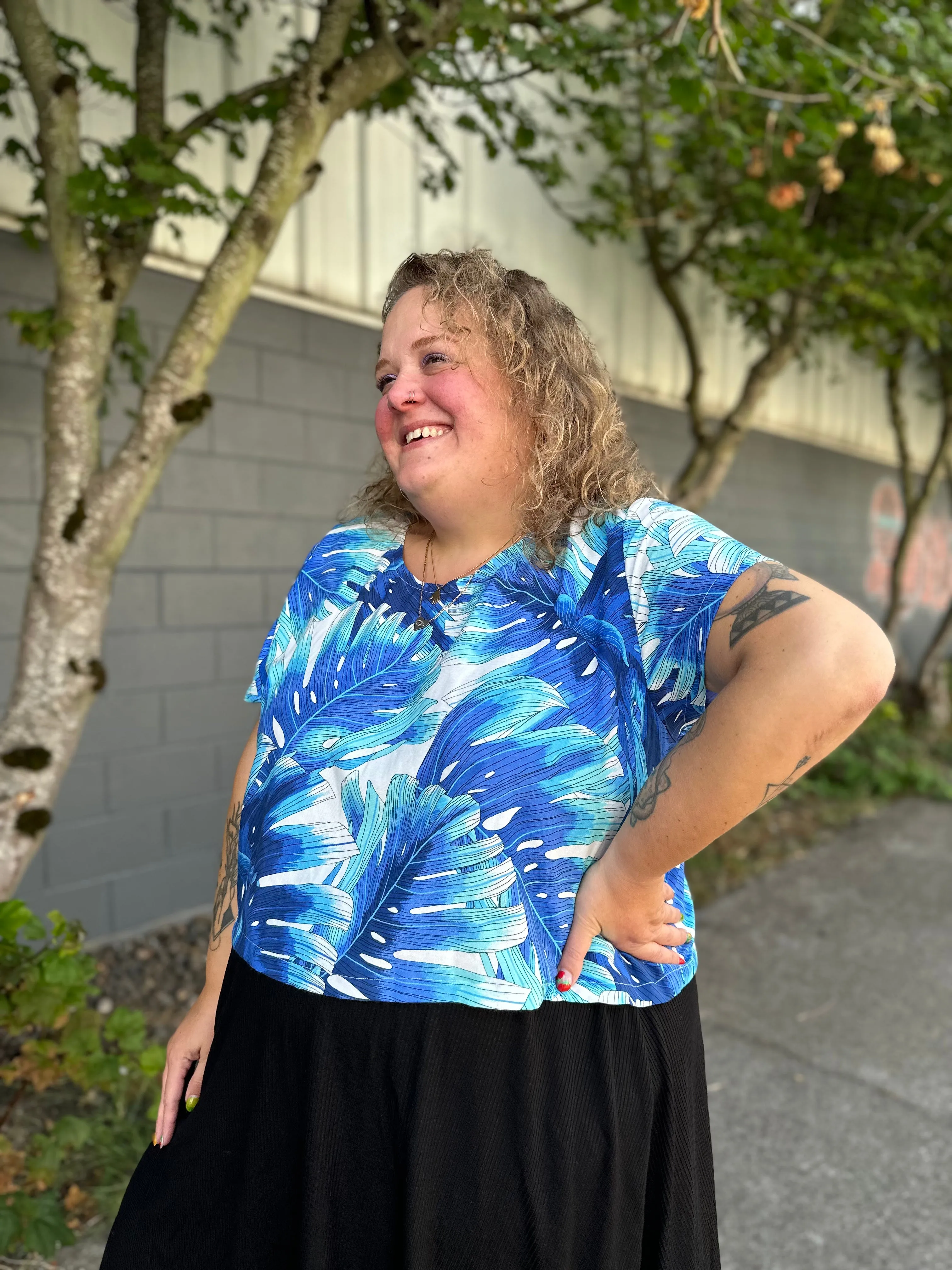 Blue Monstera Crop Top sold by Copper Union Apparel product image thumbnail 2
