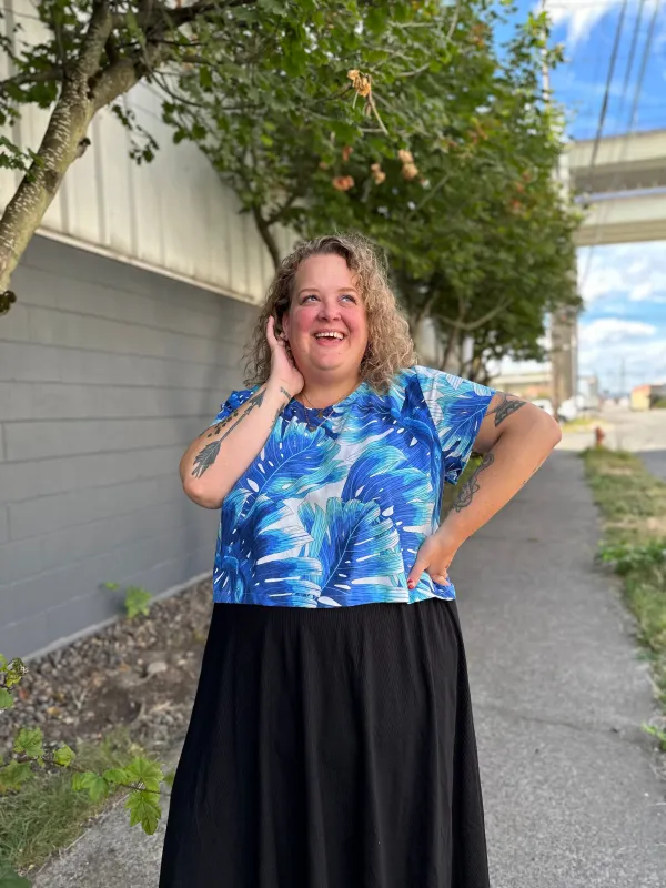 Blue Monstera Crop Top sold by Copper Union Apparel