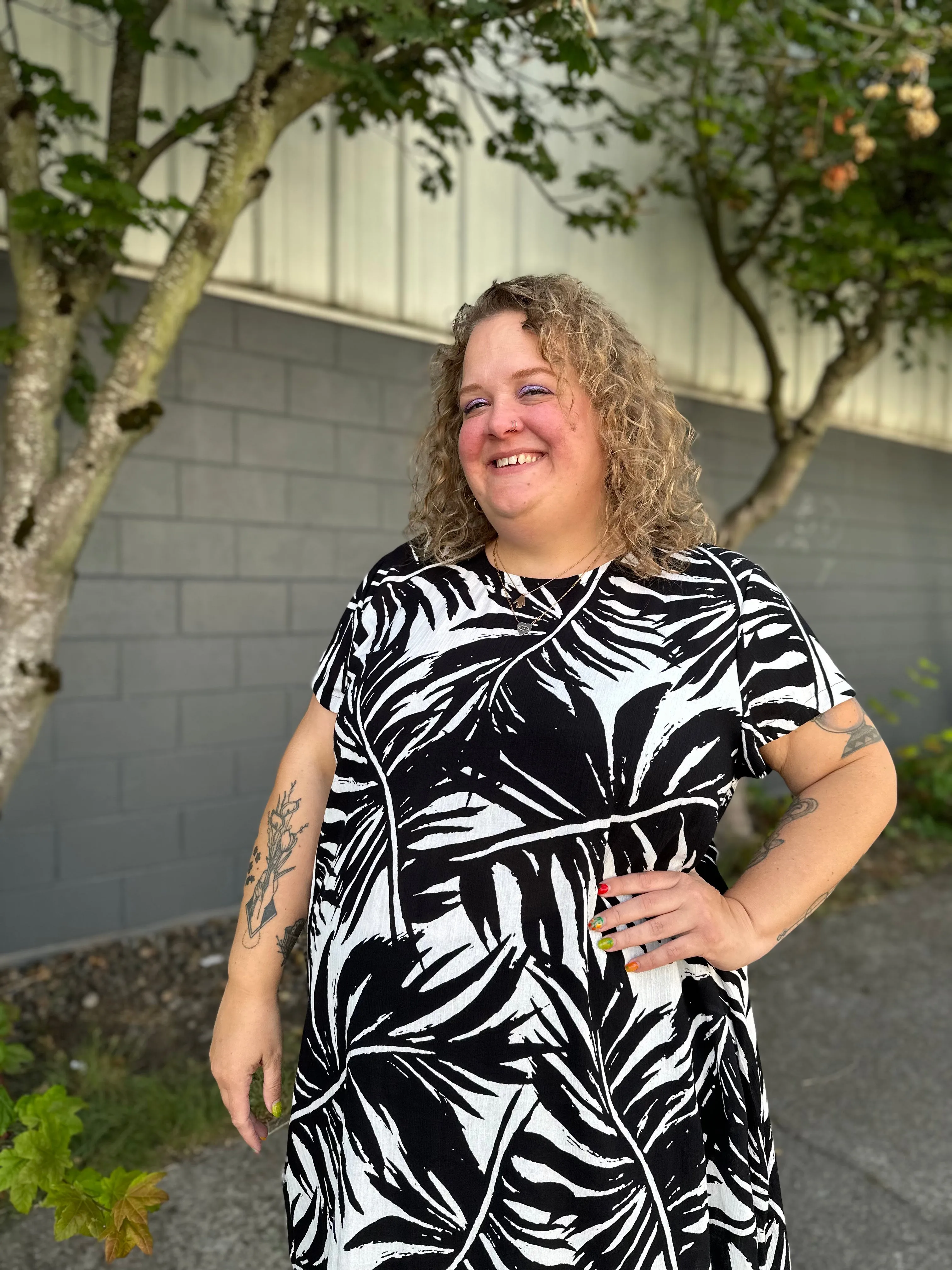 Black and White Palm Shirt Dress sold by Copper Union Apparel product image thumbnail 3