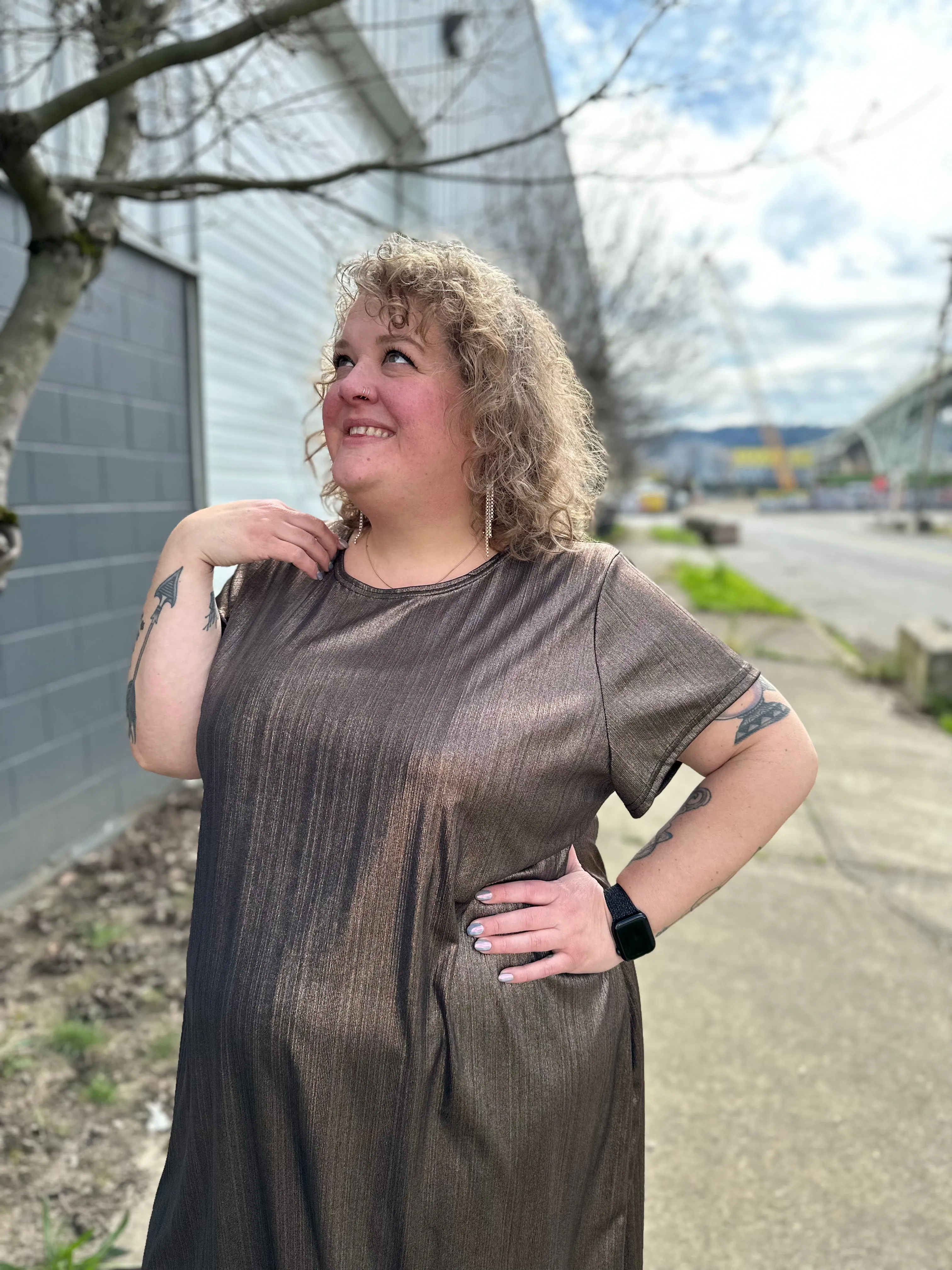 Bronze Shimmer Shirt Dress sold by Copper Union Apparel product image thumbnail 4