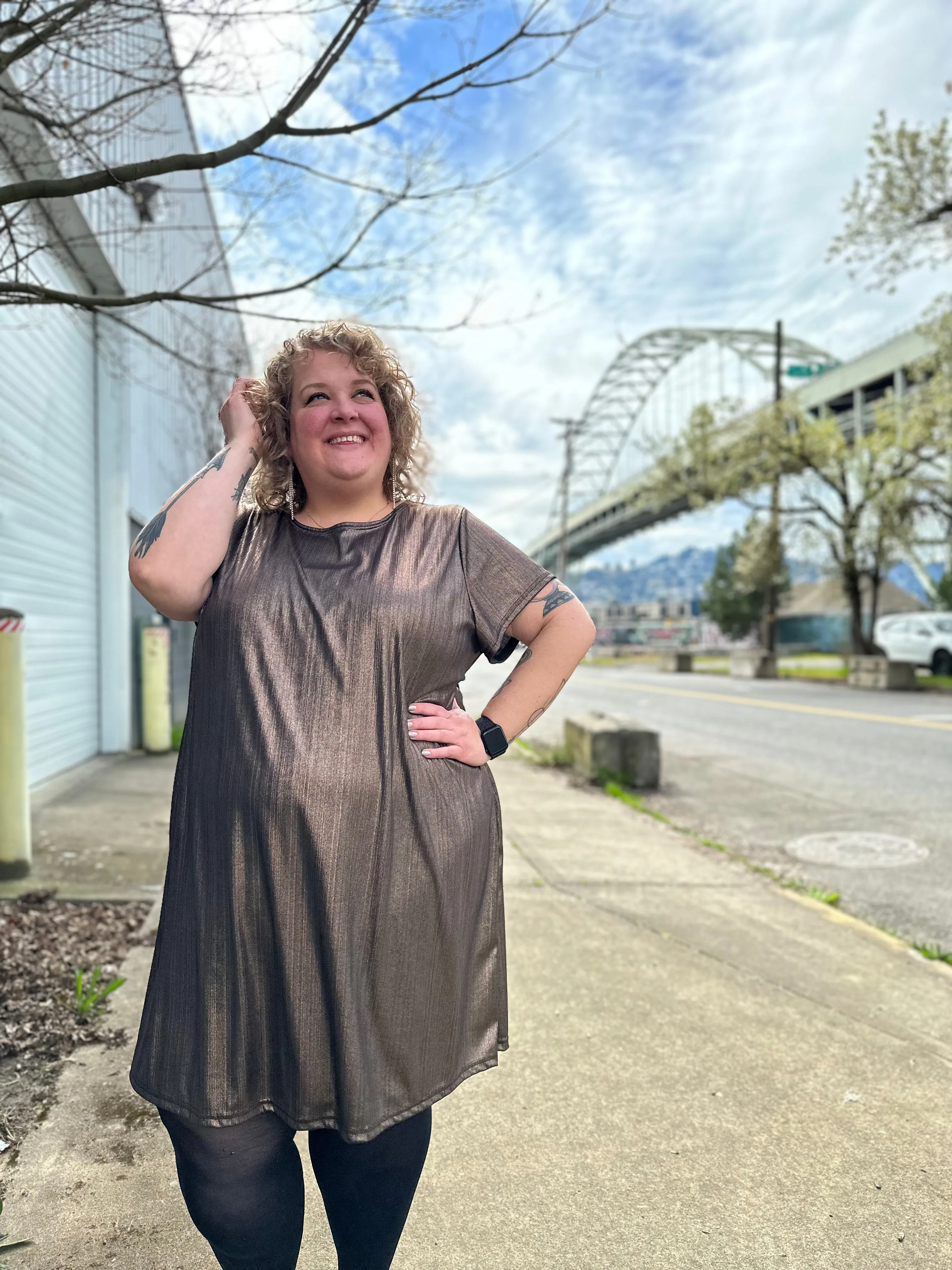 Bronze Shimmer Shirt Dress sold by Copper Union Apparel product image thumbnail 3