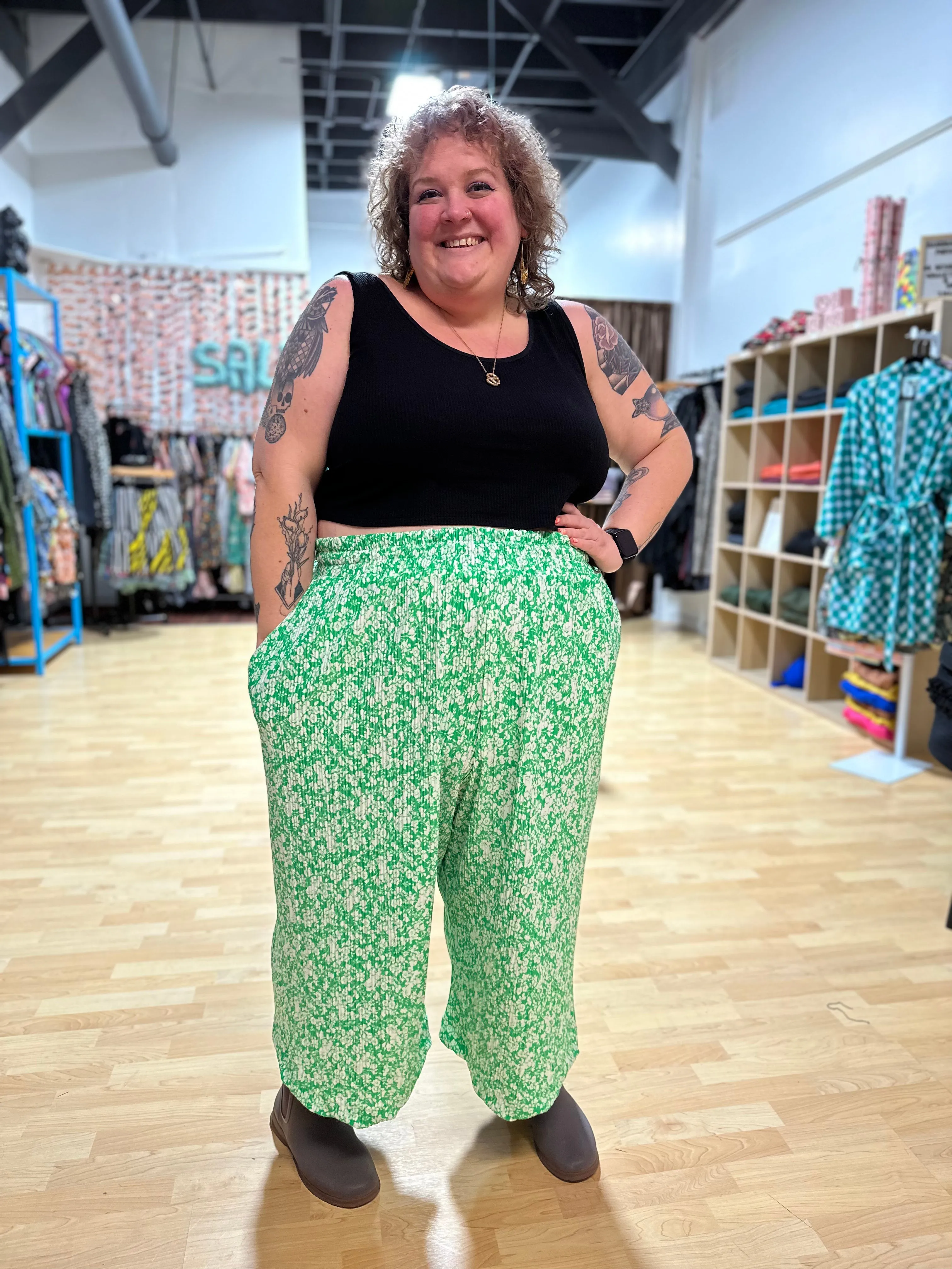 Floral Plisse Elyse Pants sold by Copper Union Apparel