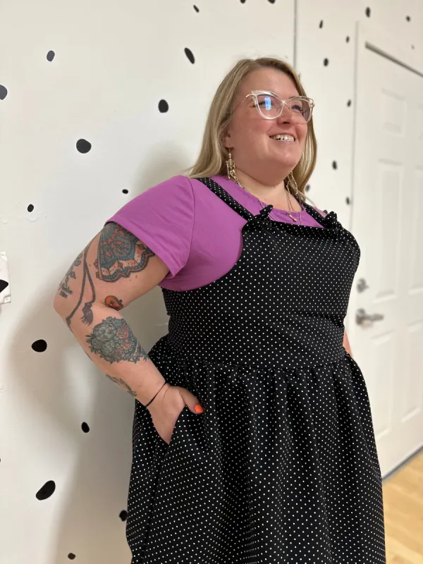 Polka Dot Overall Dress sold by Copper Union Apparel