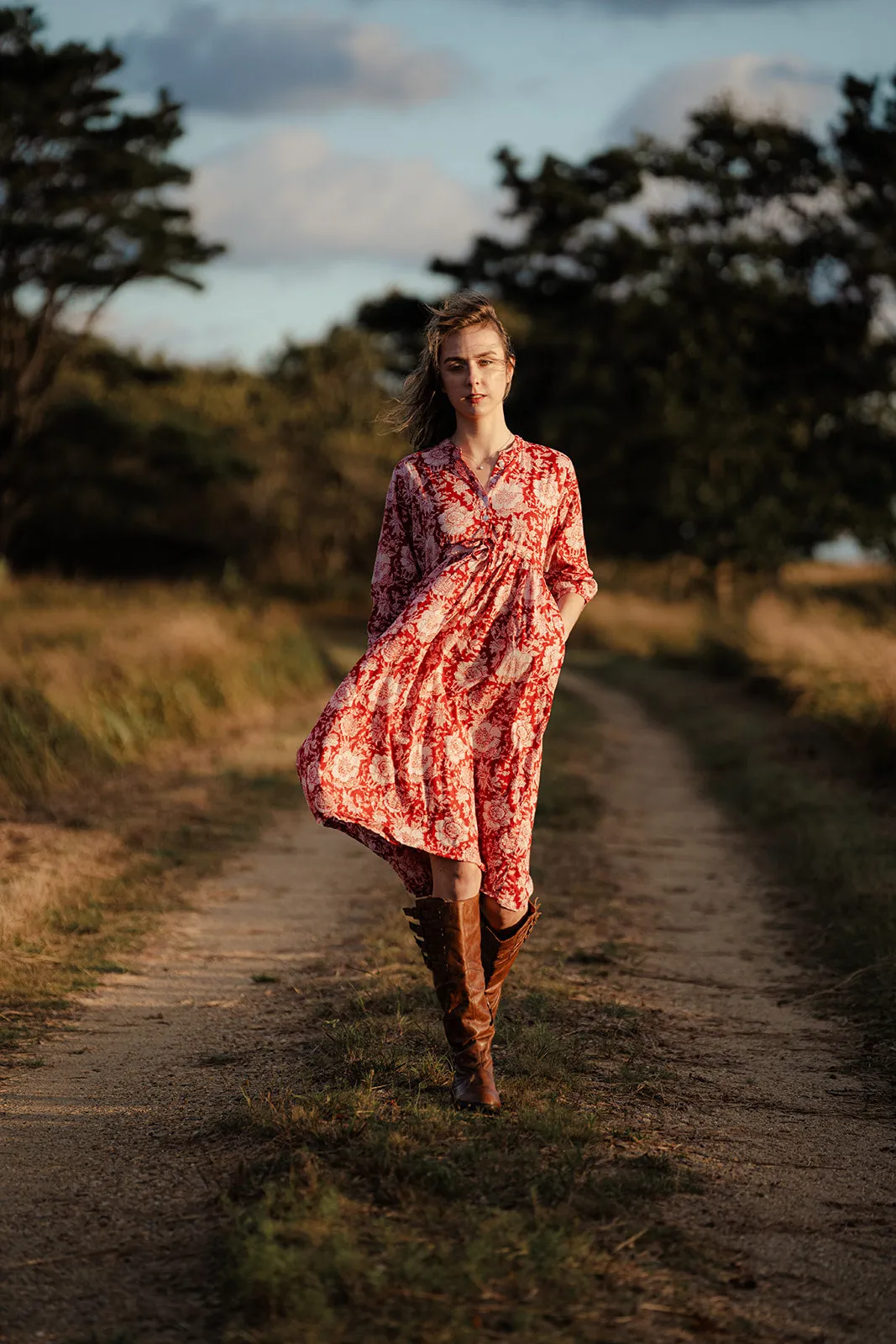 Handblock Print Dress - Red Floral Cotton Dress sold by Altar PDX product image thumbnail 3