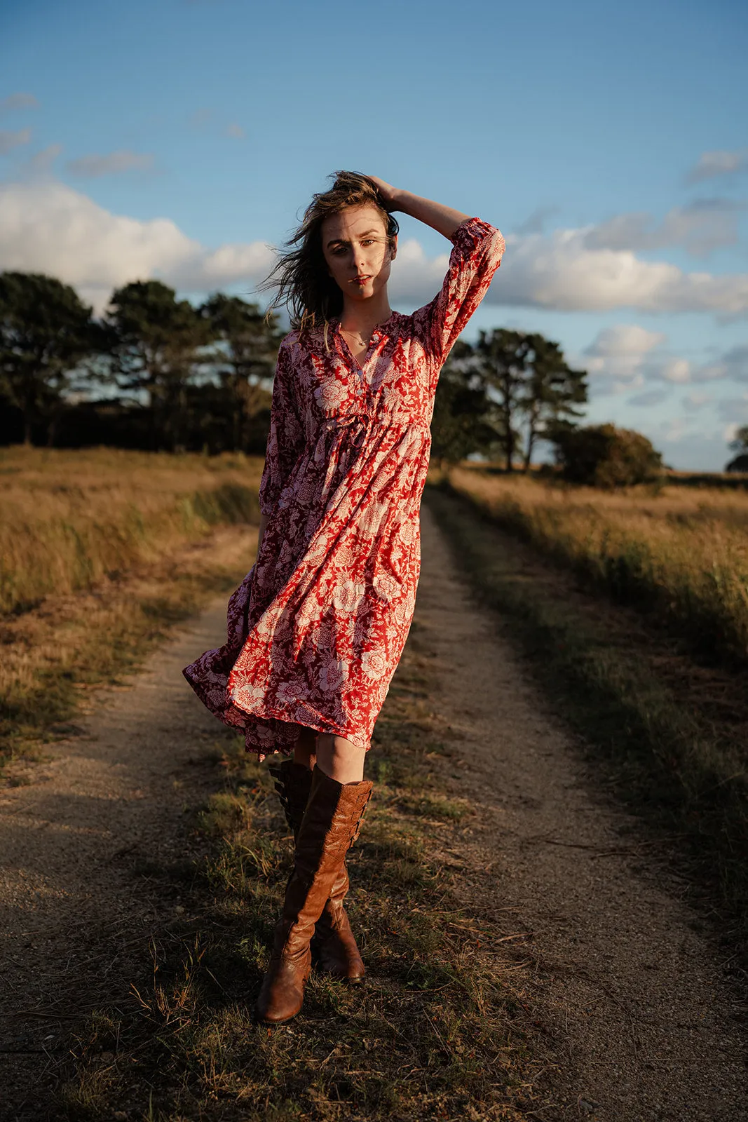 Handblock Print Dress - Red Floral Cotton Dress sold by Altar PDX product image thumbnail 2