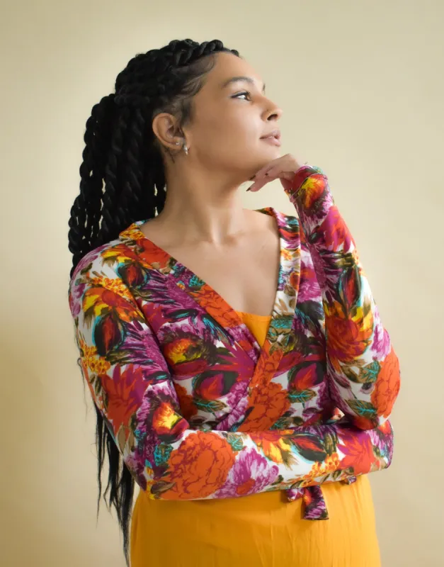 Rowan Wrap Knit Top in Secret Garden sold by Altar PDX