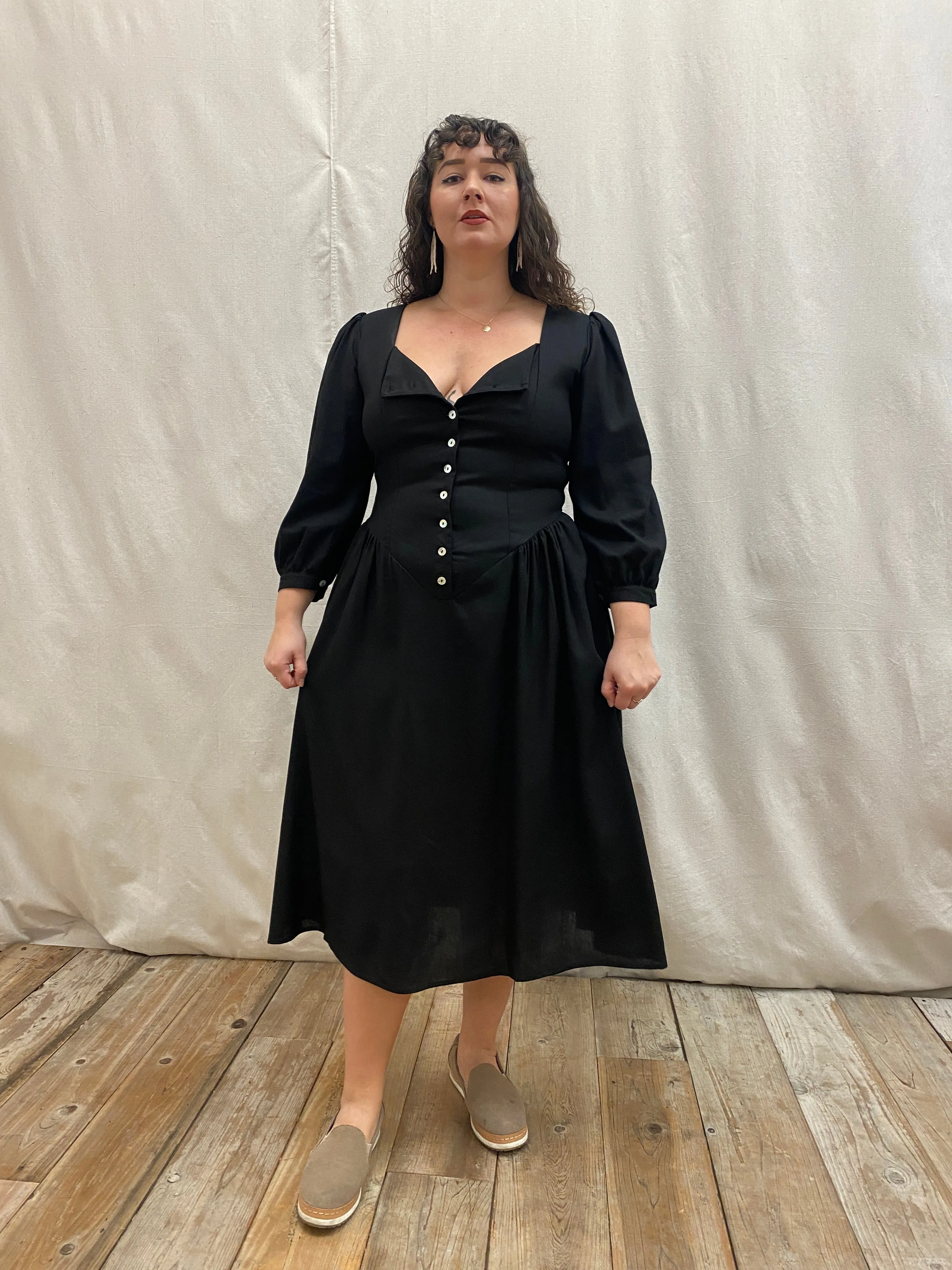 Prairie Dress in Black Linen sold by Altar PDX product image thumbnail 3