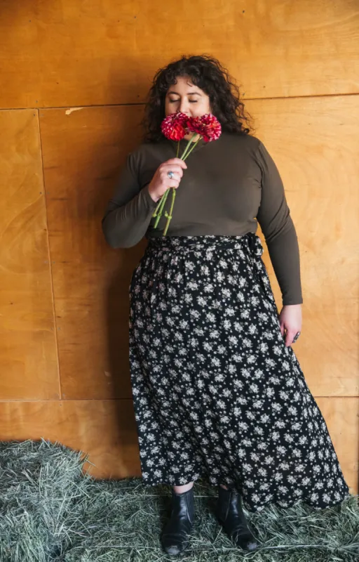 Maxi Wrap Skirt in Rose Crepe sold by Altar PDX