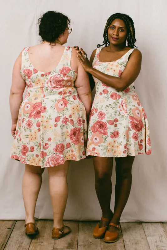 Delana Dress in Peach Floral sold by Altar PDX