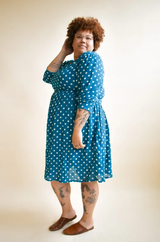 Monique Dress in Ultra Teal Dot sold by Altar PDX
