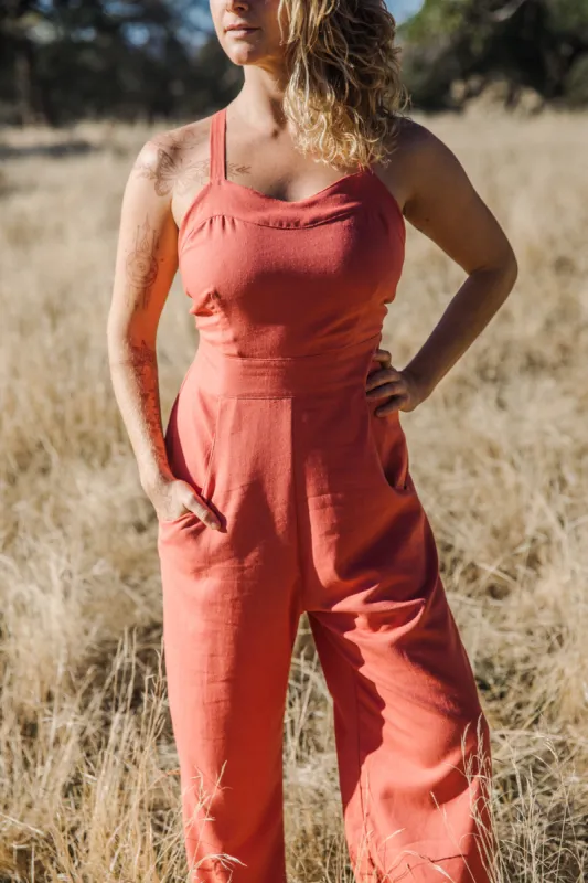 Yolked Juniper Jumpsuit in Sunset Coral sold by Altar PDX