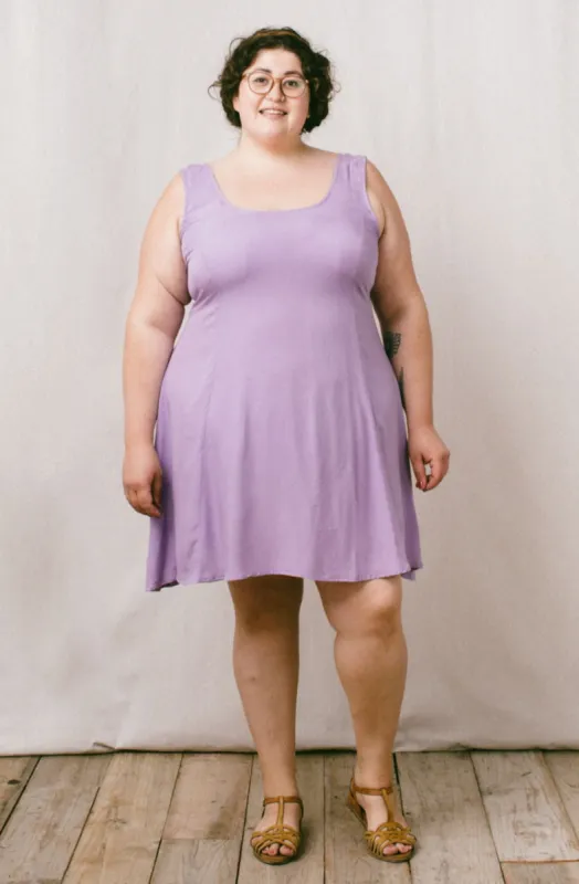 Delana Dress in Lilac Challis sold by Altar PDX