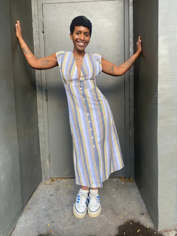 Penelope Dress in Linen Stripe sold by Altar PDX