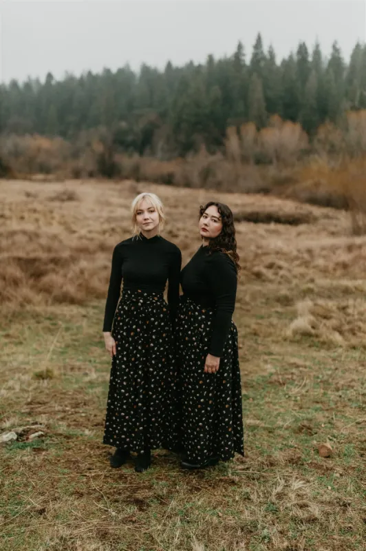 Maxi Wrap Skirt in Black Floral sold by Altar PDX