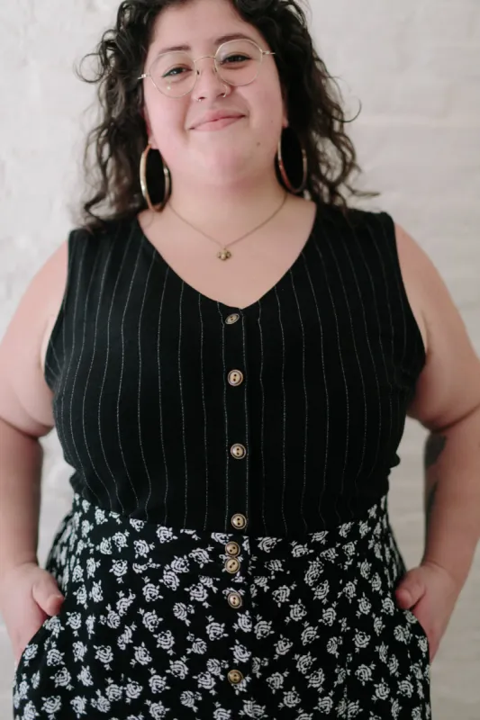 Aviva Top in Black Pinstripe sold by Altar PDX