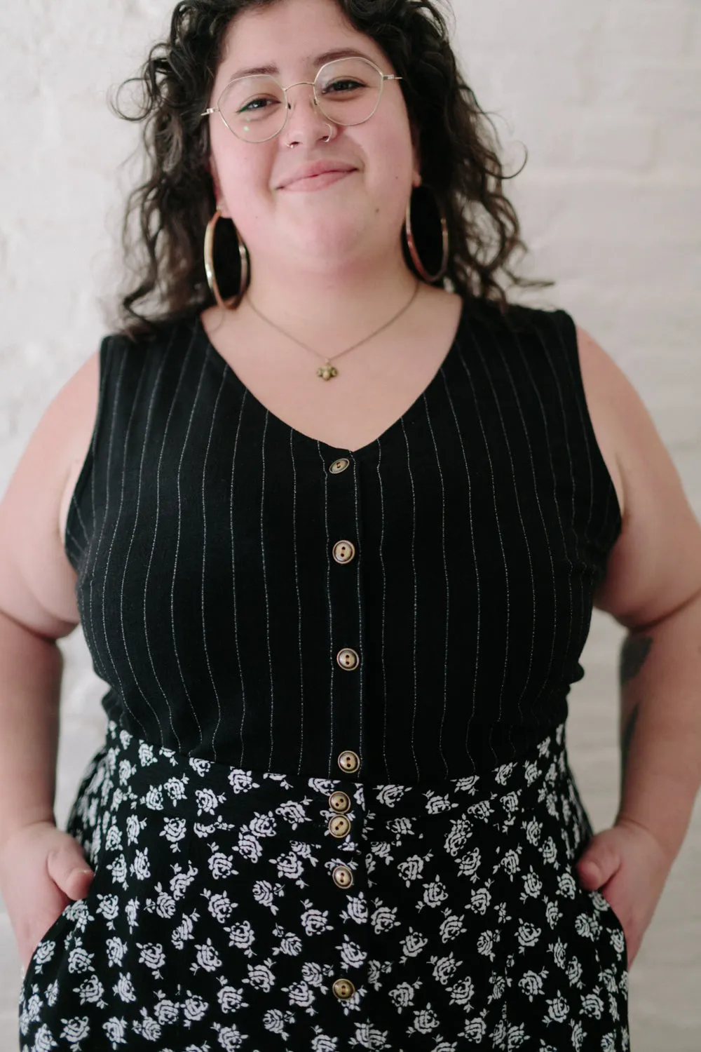 Aviva Top in Black Pinstripe sold by Altar PDX