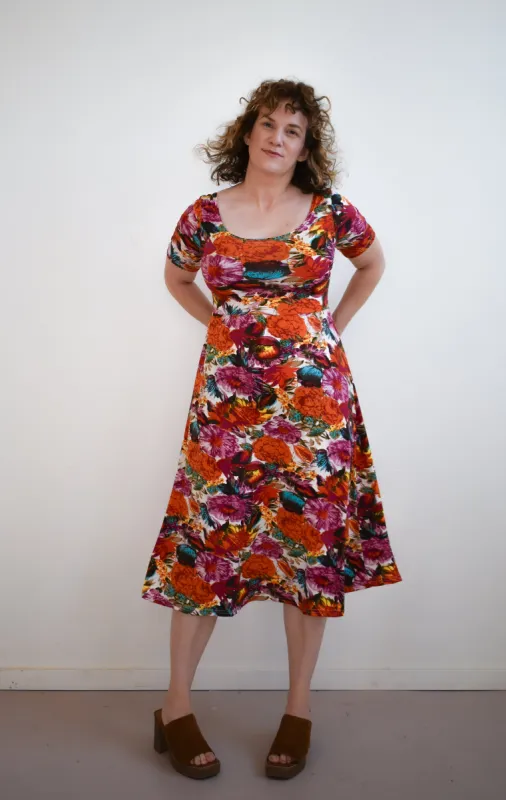 Megumi Dress in Fall Floral Midi Sleeve sold by Altar PDX