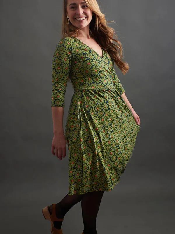 Callie Long Sleeve Wrap Dress Olive Floral sold by Altar PDX