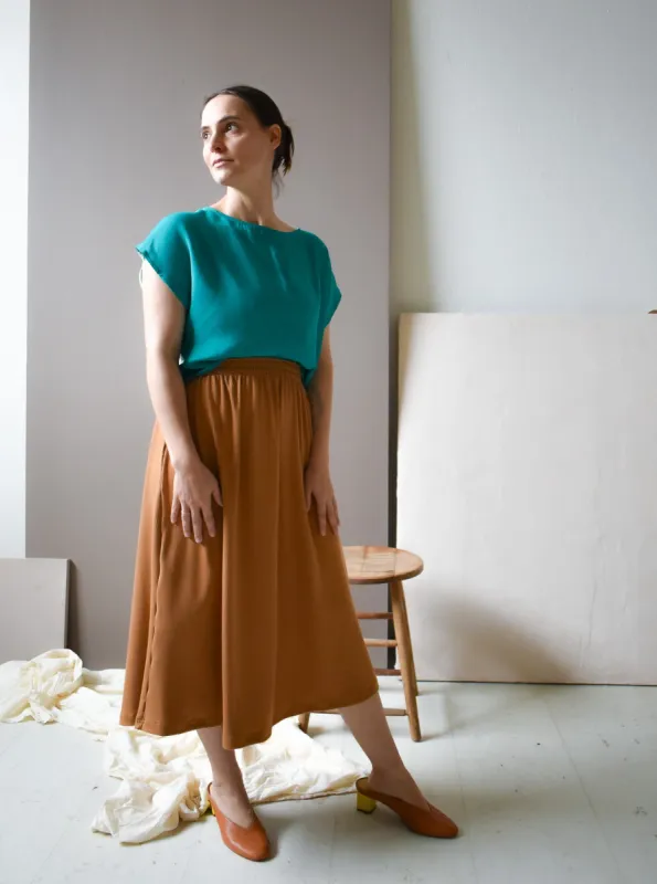 Eva Midi Skirt in Camel Rib sold by Altar PDX