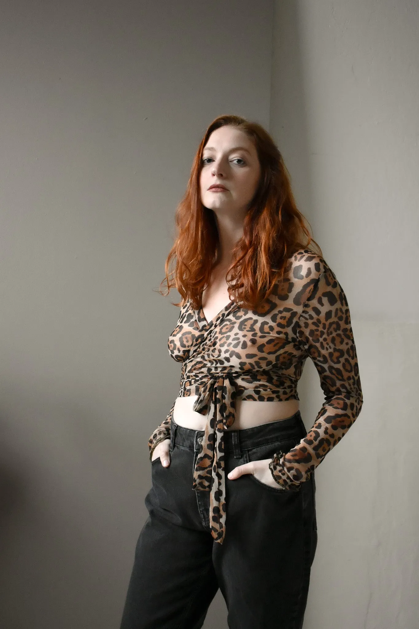 Rowan Wrap Knit Top in Leopard sold by Altar PDX