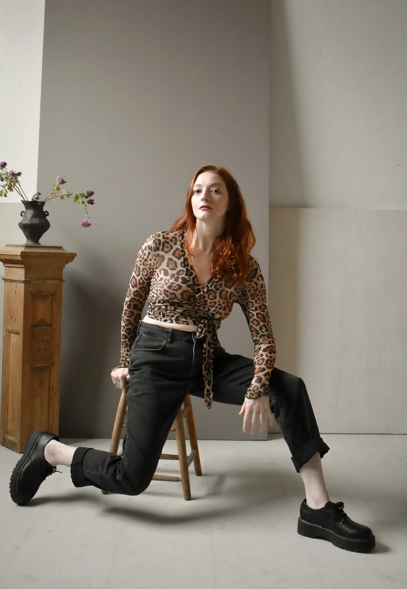 Rowan Wrap Knit Top in Leopard sold by Altar PDX product image thumbnail 3