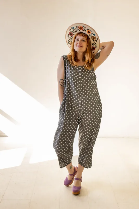 Houseline Classic Jumpsuit in Polka Dot Chambray sold by Altar PDX