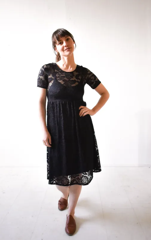 Megumi Dress in Black Lace sold by Altar PDX