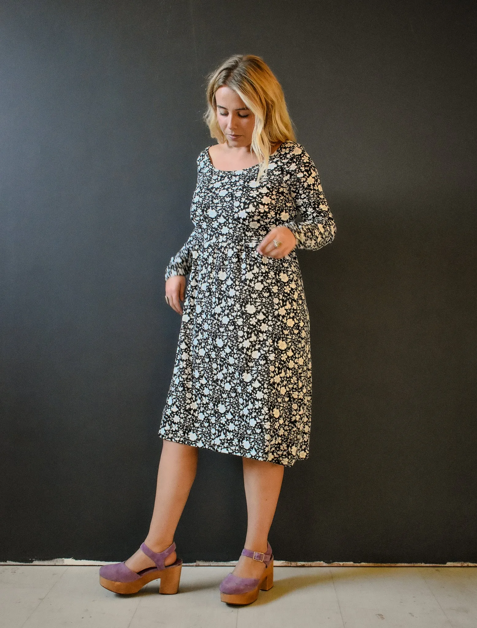 Megumi Rib Knit in Black and White Ditsy Floral sold by Altar PDX