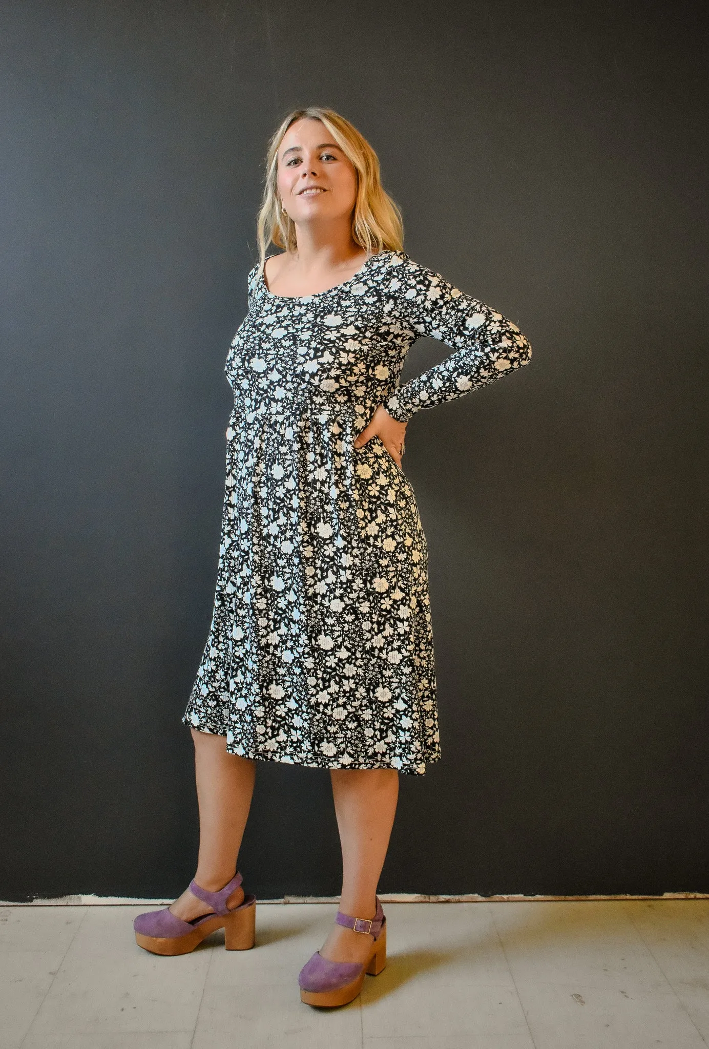 Megumi Rib Knit in Black and White Ditsy Floral sold by Altar PDX product image thumbnail 2