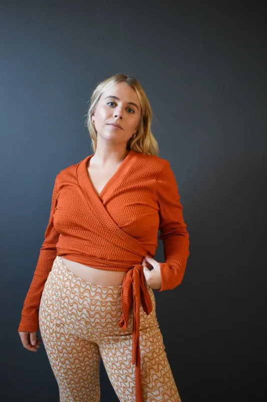 Rowan Wrap Knit Top in Brick sold by Altar PDX