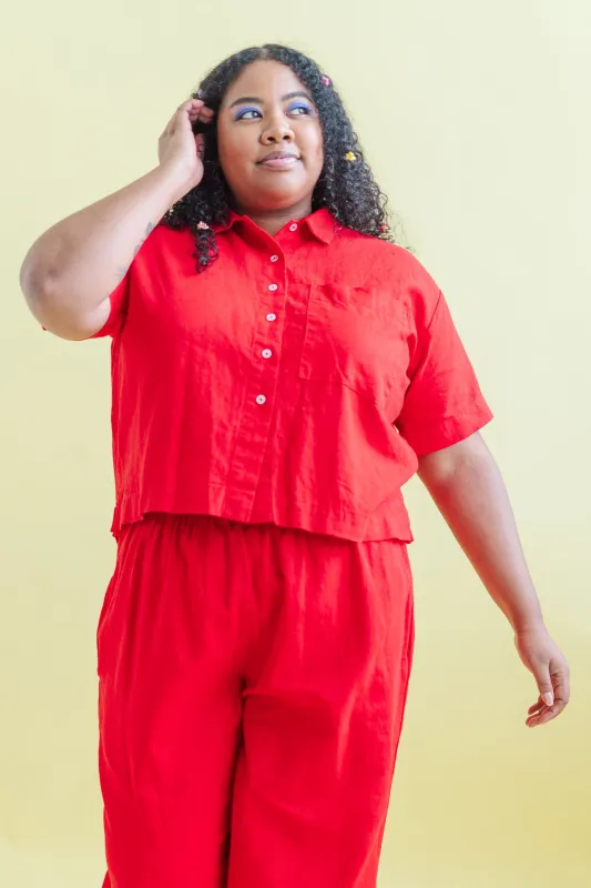 Boxy Collared Top in Cherry Linen made by Nettle Studios