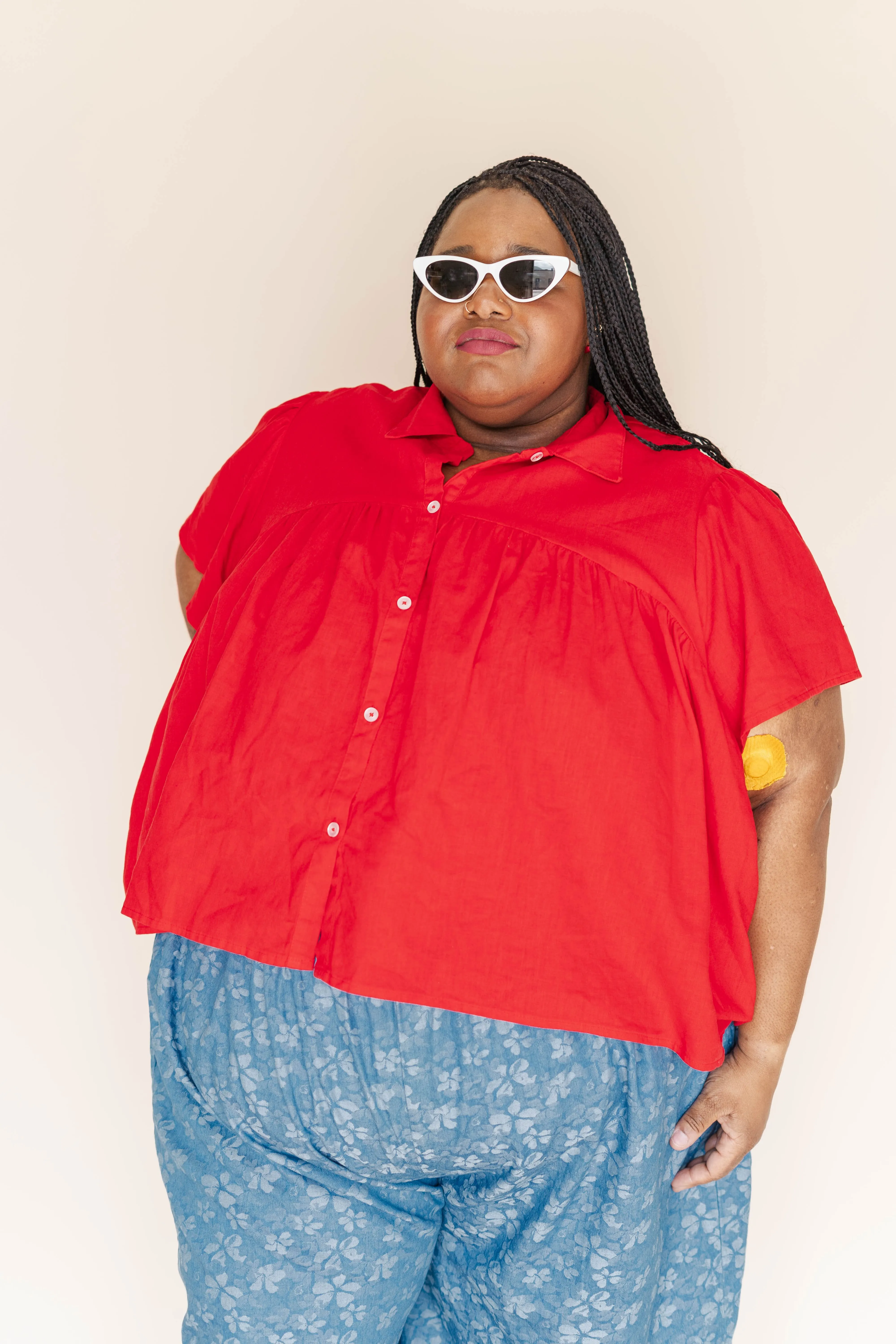 Button Mushroom Top in Cherry Linen sold by Altar PDX product image thumbnail 5