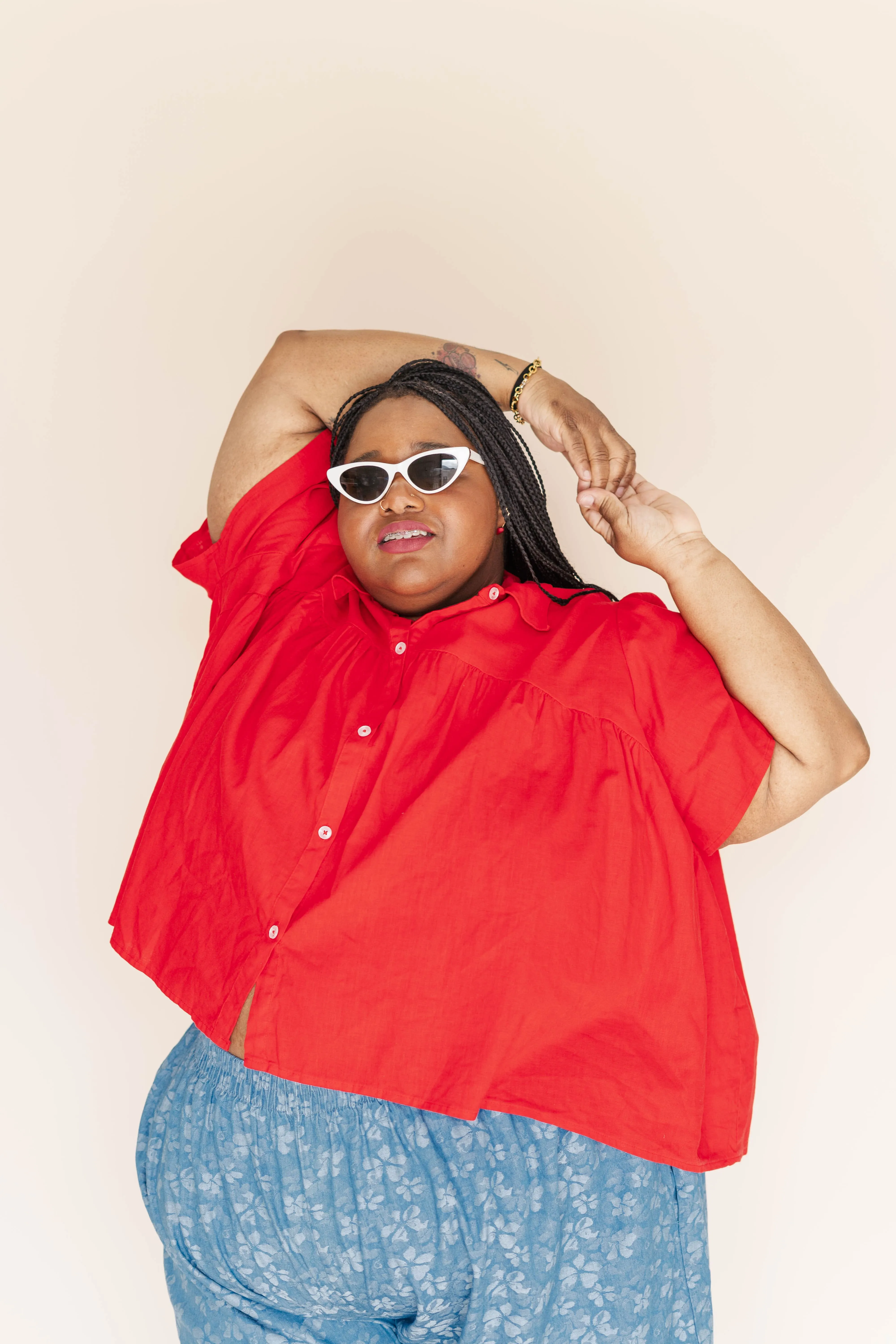 Button Mushroom Top in Cherry Linen sold by Altar PDX product image thumbnail 3
