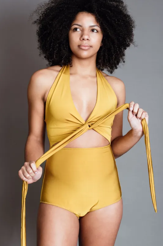 Selka Swimsuit in Antique Turmeric sold by Altar PDX
