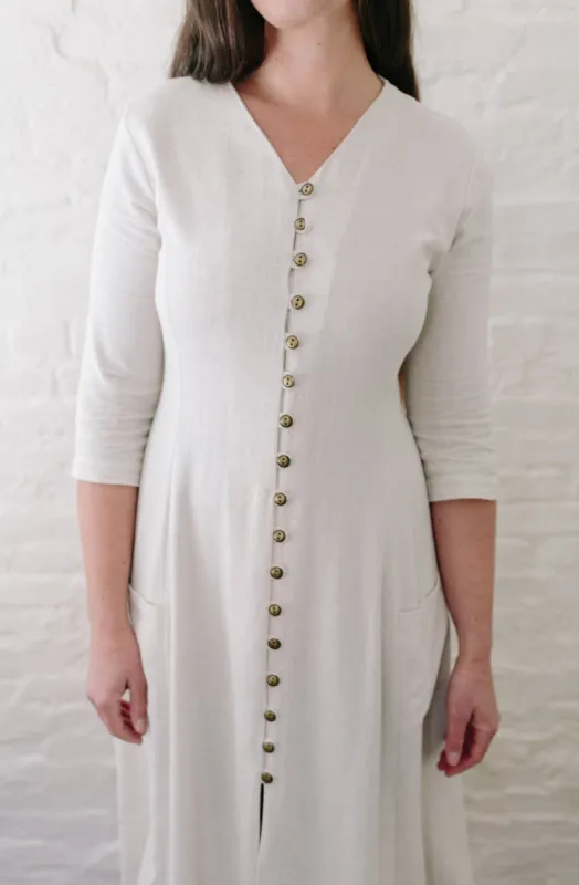 Fiona Dress in Oat Linen sold by Altar PDX