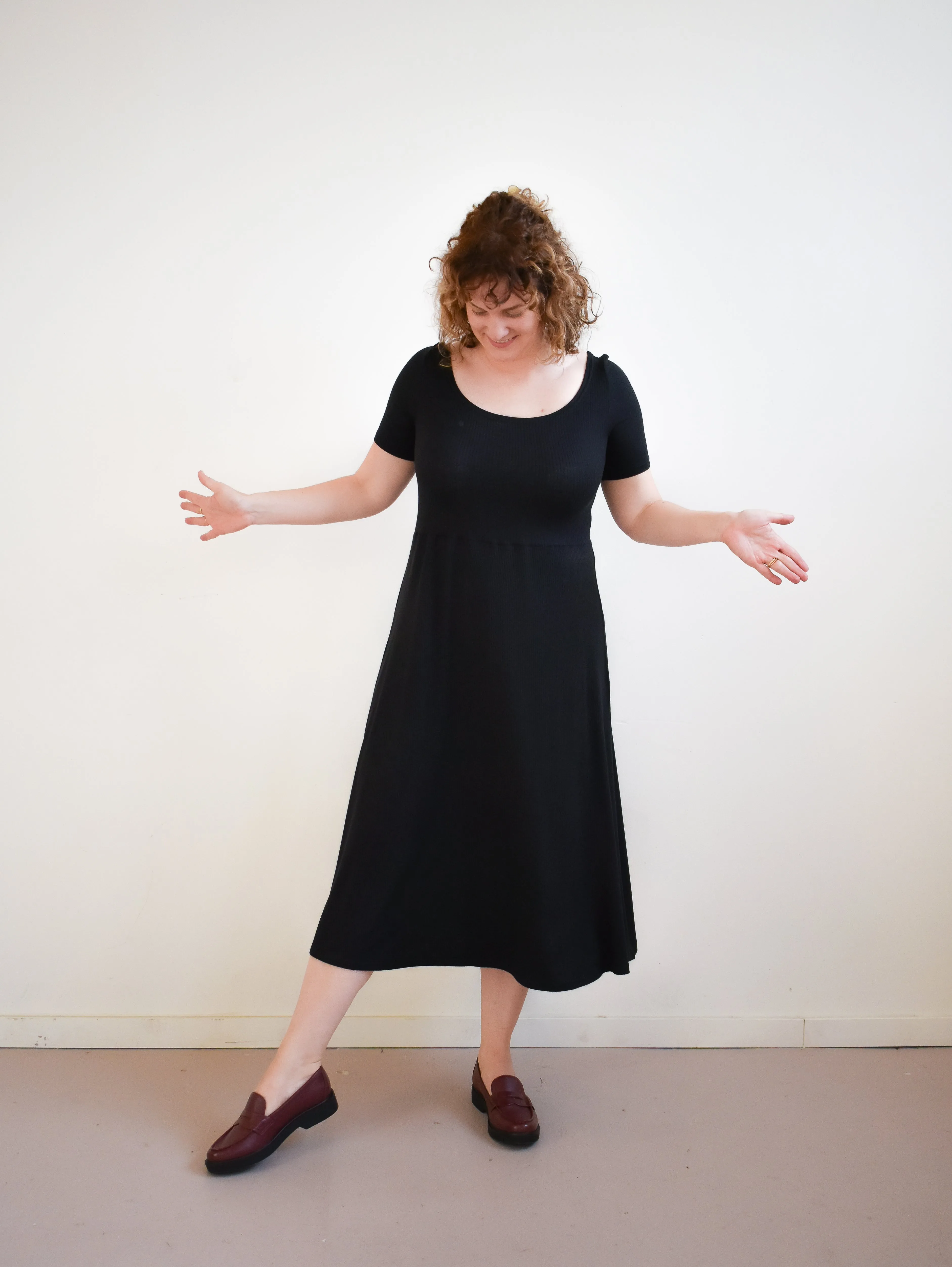 Megumi Dress in Black Ribknit Midi Sleeve sold by Altar PDX product image thumbnail 4