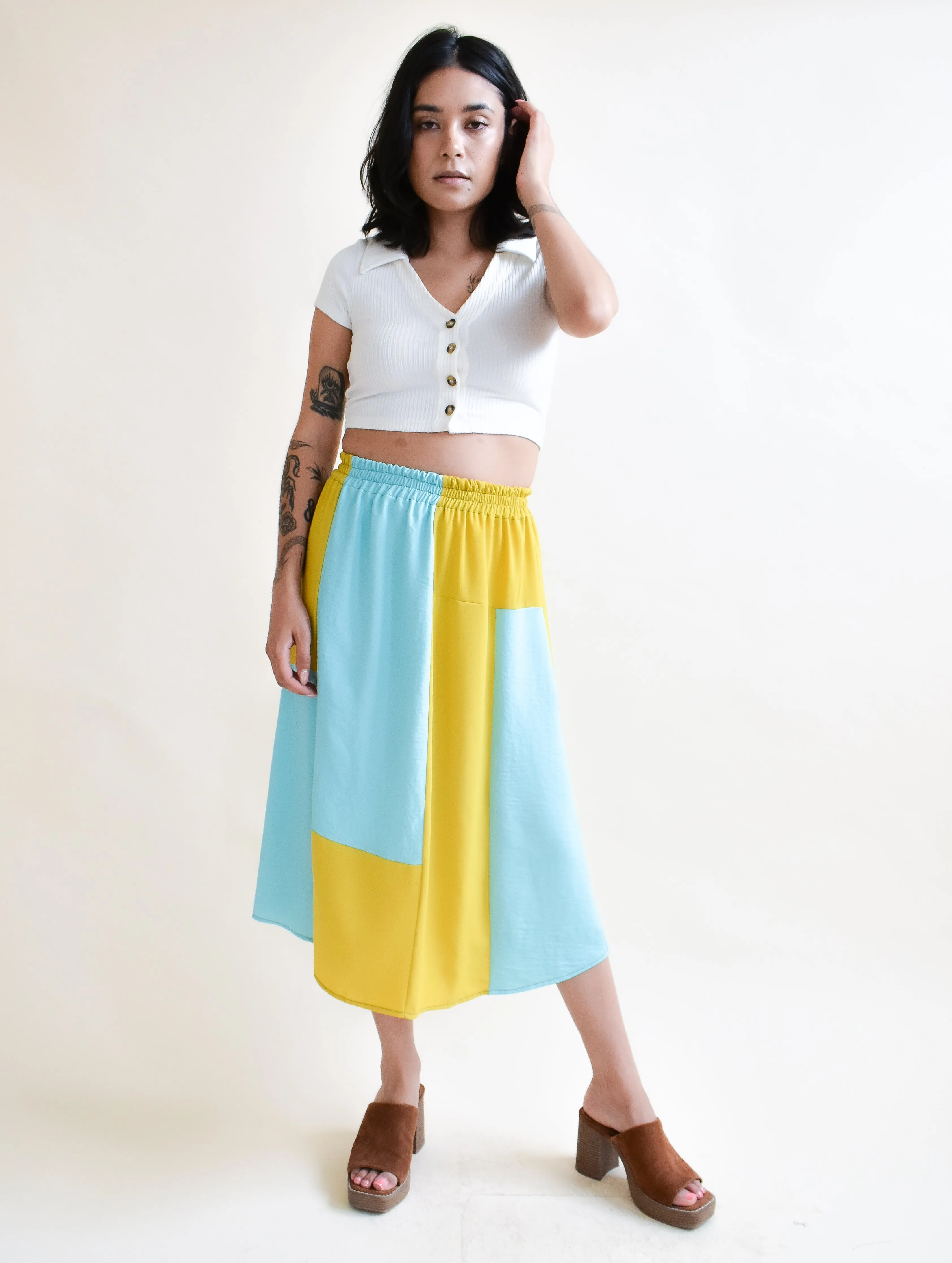 Eva Midi Skirt in Macaw Patchwork sold by Altar PDX