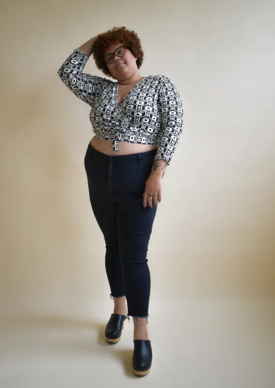 Rowan Wrap Knit Top in Deco Floral sold by Altar PDX