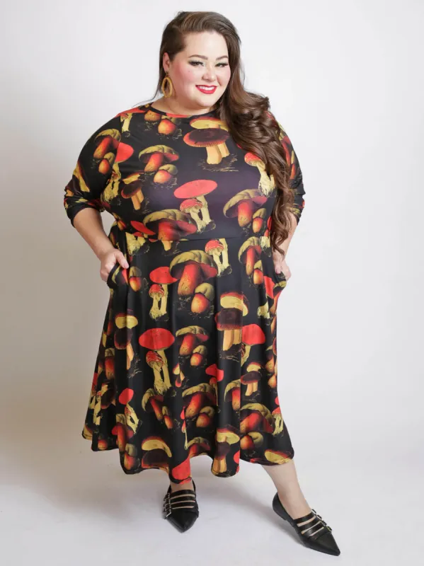Fanciful Fungi Long Sleeve Midi Dress sold by Softcore