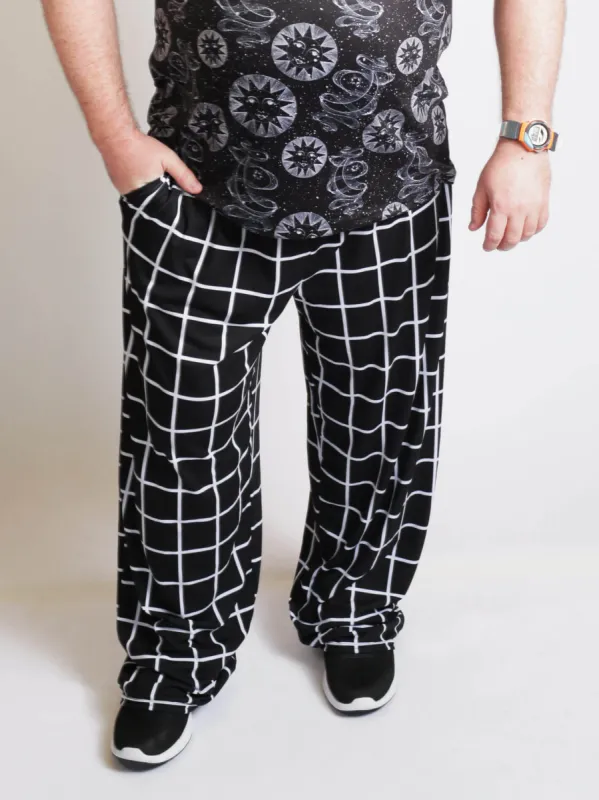 Black Grid Unisex Wide Leg Pants sold by Softcore