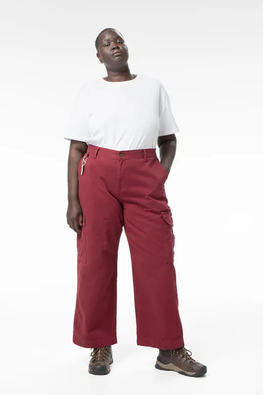 Mid Rise Cargo Pants - Burgundy sold by Suk