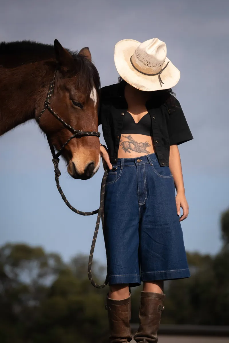 Denim Bermuda Shorts - Mid Blue sold by Suk