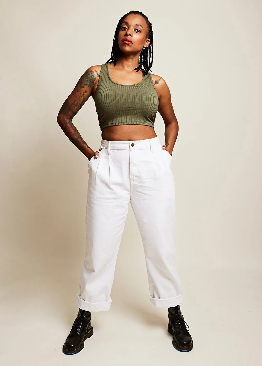 Relaxed Work Pants White sold by Suk